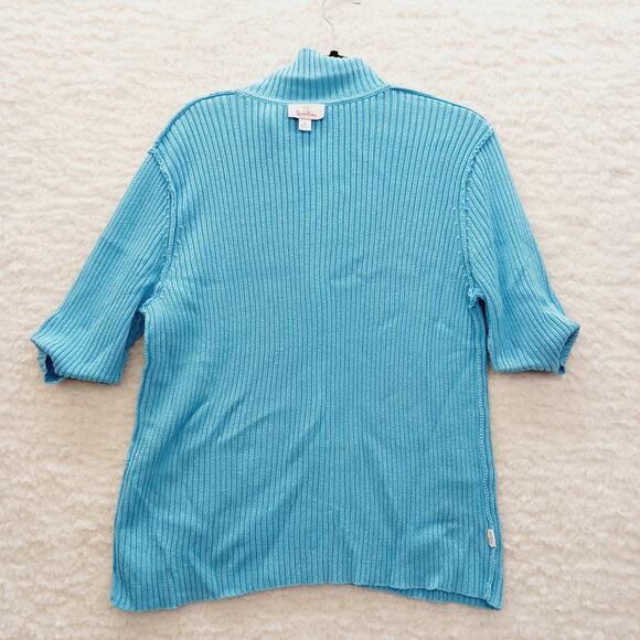 Sweater Full Zip Size L Rhinestone Zipper Powder Blue Dopamine Dressing Ribbed - Picture 13 of 15